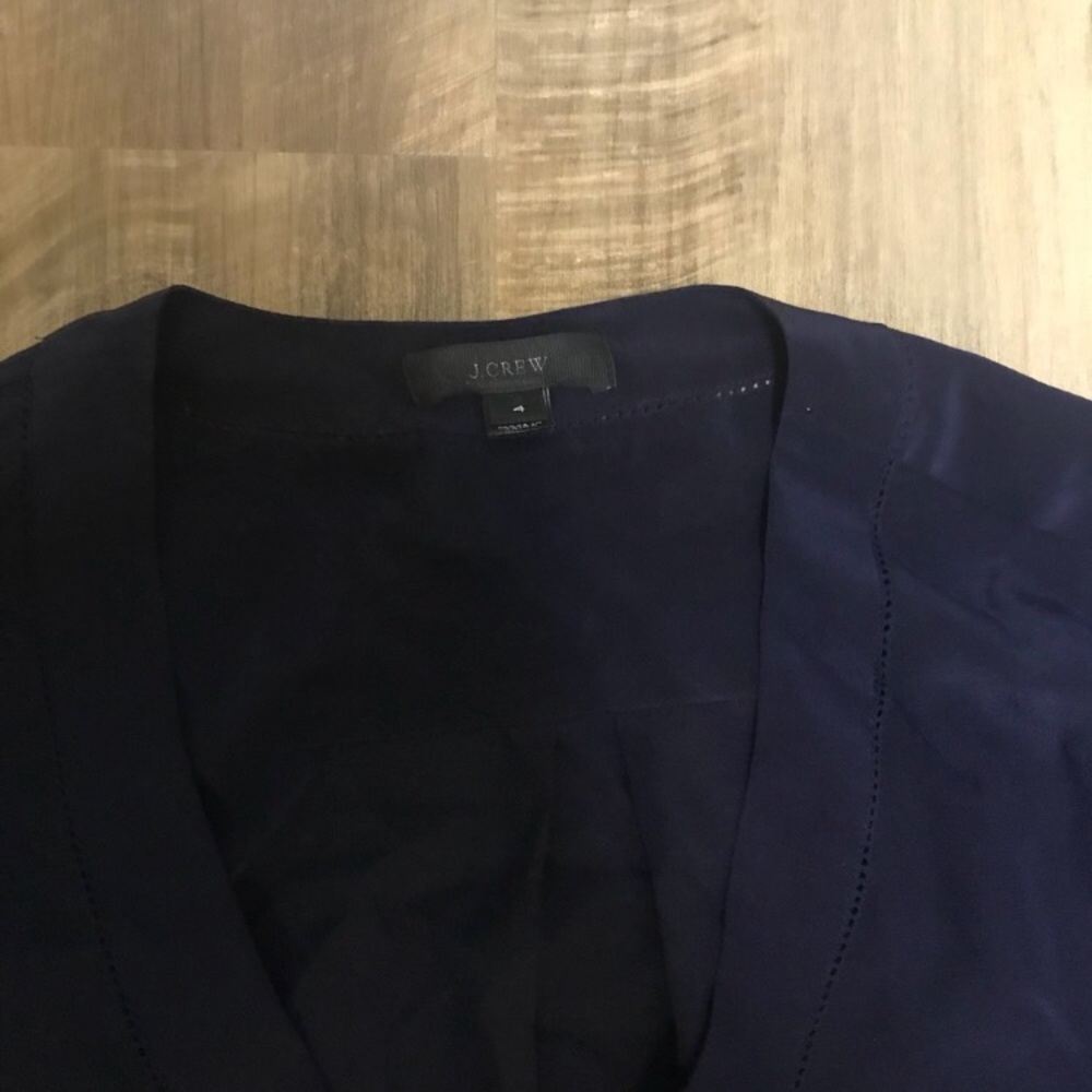 J. Crew Navy Silk v Neck Top